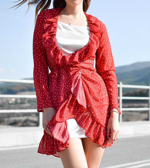 Red dress with white dots